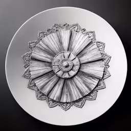a white plate topped with a decorative glass bowl
