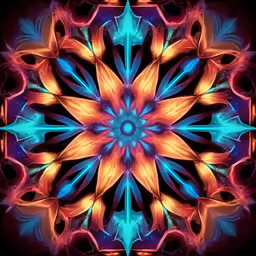 an intricate flower pattern in yellow, blue, and orange