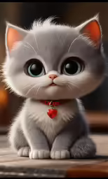 cute kitten with blue eyes sitting on a table