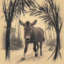 a bull standing on the beach next to trees