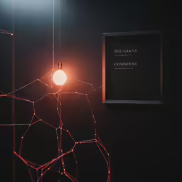 a bright light in the dark with geometric shapes