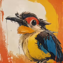 painting with colored ink, an exotic bird