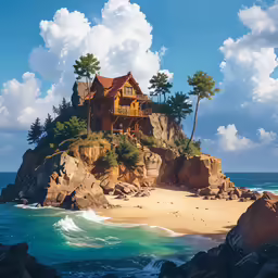 there is a house on a cliff above the ocean