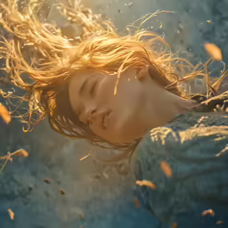 a woman floating with her head above her body