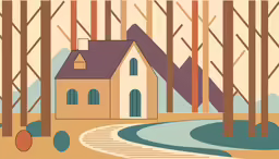 a house near a forest that has no leaves on it