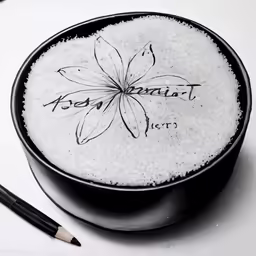 a black and white photo shows a spoon with writing