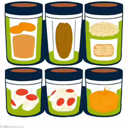 a drawing of six jars containing spices