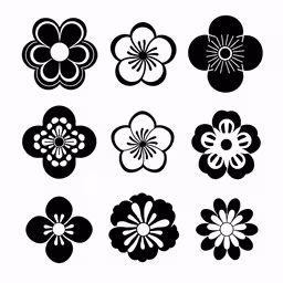 a bunch of black and white flower symbols,a bunch of different black and white flower icons