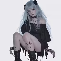 a woman in black goth costume is posing