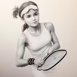 the drawing is of a woman holding a tennis racket