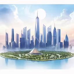 an illustration of an island is depicted in a surrealistic manner