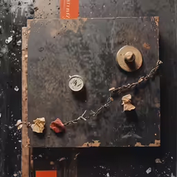 a wall mounted with several items, including a chain and thermometer