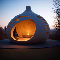 a lit vase on the side of a building