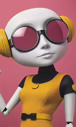 a cartoon girl in a yellow dress and pair of headphones