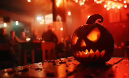two jack o lanterns with faces carved into them