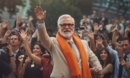 man in front of a large group of people wearing orange stole