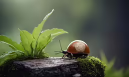 a small beetle on the ground by some leaves