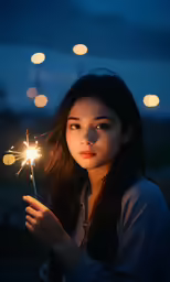 an image of girl holding sparkler in her hand