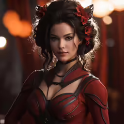 an animation image of a woman with dark hair and makeup