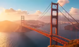 a long suspension bridge spans the middle portion of an ocean