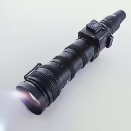 a camera lens on white background with reflection