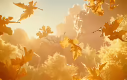 yellow and green leaves floating in the air