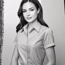 the woman is posing for a picture in black and white