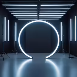 a circular tunnel is shown with neon lights