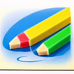 two colored pencils are placed on the square
