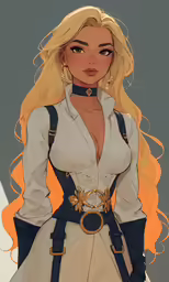 a cartoon character with blonde hair and a white blouse