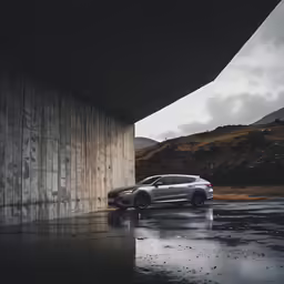 a vehicle that is parked under a building