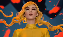 a model with blonde hair looks off to the side