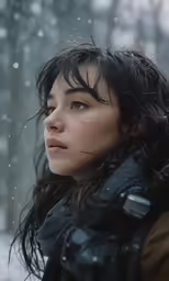 the young woman is wearing an umbrella in the snow
