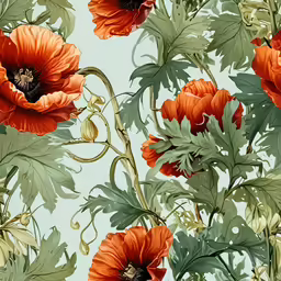 the wallpaper has very bright red flowers