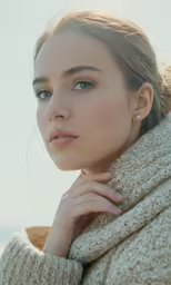 a woman standing with her hand on the neck