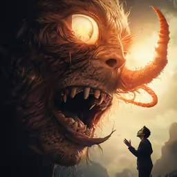 a monster like creature with a large long hair and huge eyes
