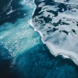 an aerial view of an ocean coast in winter
