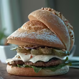 a close up of a sandwich on a wooden table