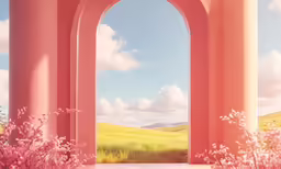 there are an archway that leads to the field