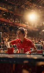 the woman is sitting at the table eating