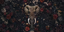 an animal with huge horns on its head