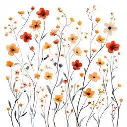 watercolor and gouache painting of orange and white flowers