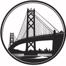 a city and its bridge in the middle of a circle