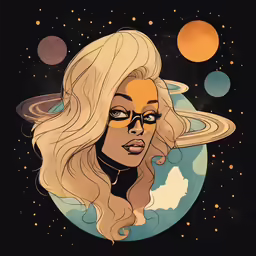a woman with a face paint and space around her