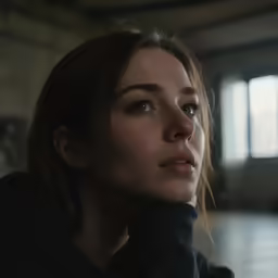 a girl looking at something and wearing black