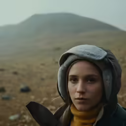 the woman is wearing an ear protector over her head
