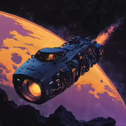 a space station flying through space over the mountains
