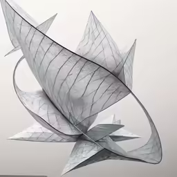 a white and grey photo of a plant with thin strips of glass