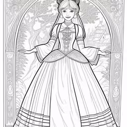 princess aurora coloring page with beautiful dress and crown,a disney princess coloring page in an ornate frame