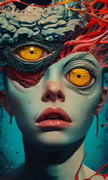 a woman with a weird head and some weird eyes
